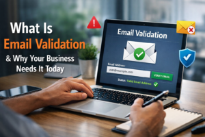 Email validation process illustration showing valid and invalid emails