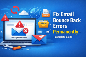 Illustration showing email bounce back error fixing and successful delivery process