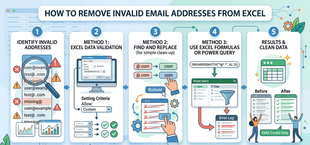 how to remove invalid email addresses from excel step by step