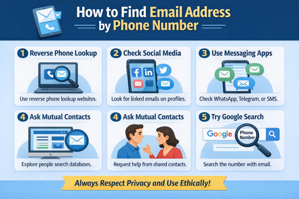 Find email address by phone number using online tools and techniques
